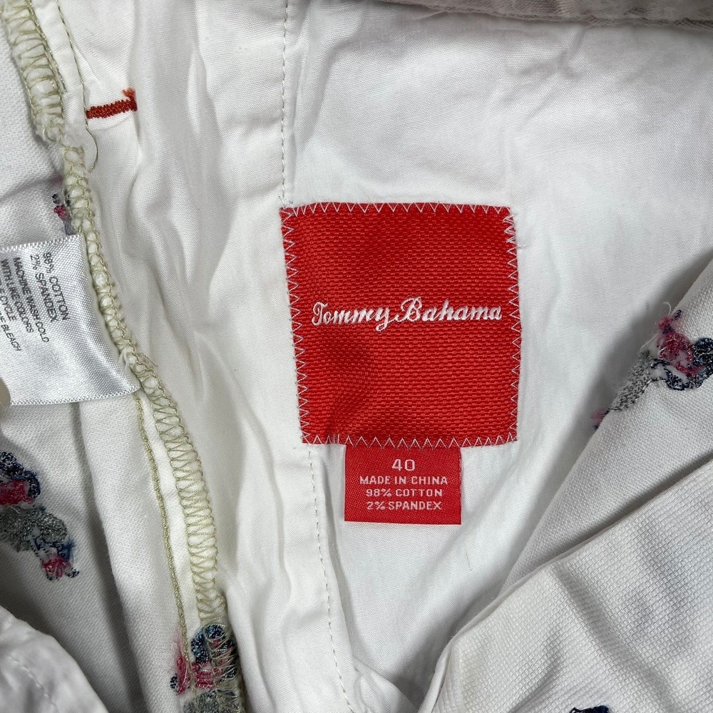 Tommy Bahama Chino Shorts Mens 40 White Hula Girl‎ Embroidered Stretch READ - Picture 6 of 7